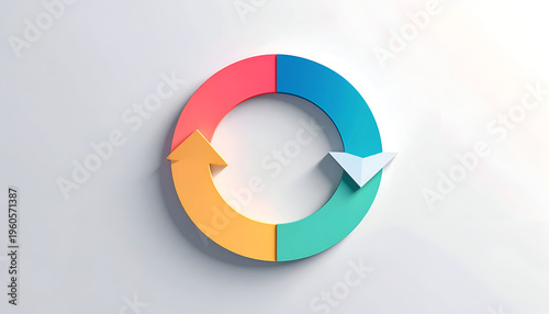Circular process infographic showing workflow with arrows; chart symbolizing diagram