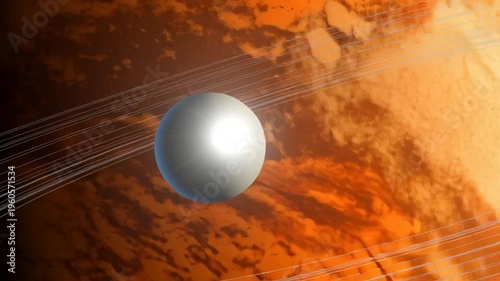 orange planet with rings and star in space