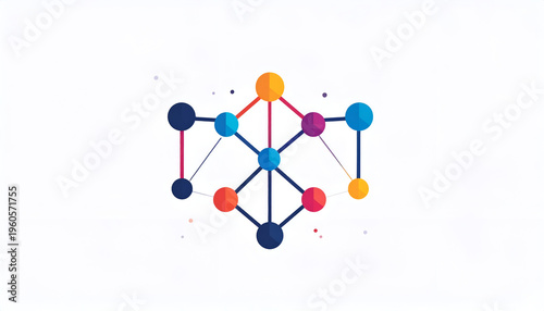 Colorful geometric network illustration with connected spheres and linear design elements