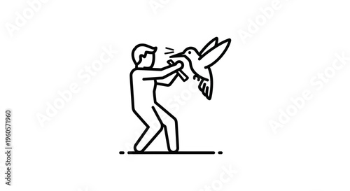 Close interaction between human and tiny bird, symbolizing nature connection and care