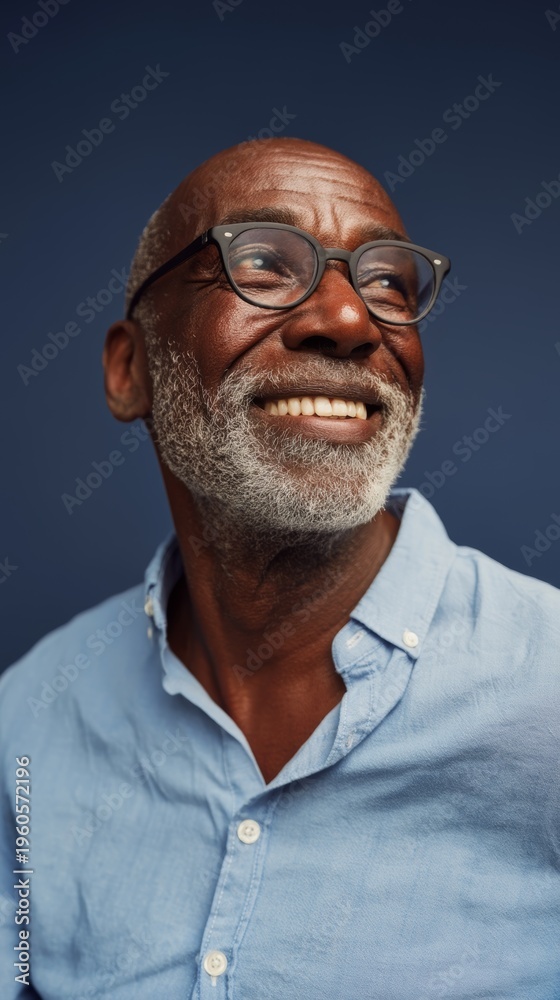 Fototapeta premium Older Man with Beard, Glasses, Smiling at Camera.