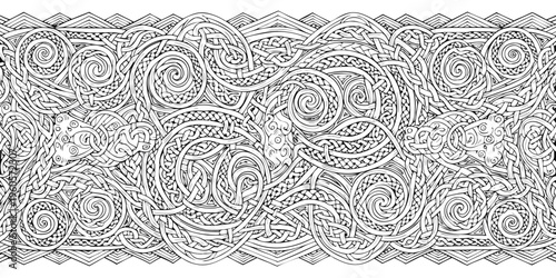 Celtic knotwork band in tribal style, black and white, seamless ornamental border pattern for tattoo and decorative use