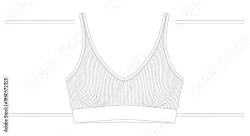 Technical flat sketch of a women's comfortable ribbed bralette design for apparel projects