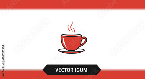 Minimalist red cup icon with rising steam, symbolizing warmth and comfort in a simple vector graphic