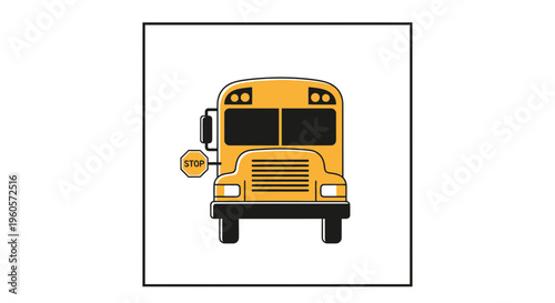 Bright yellow school bus icon with stop sign extended for student safety and daily transportation