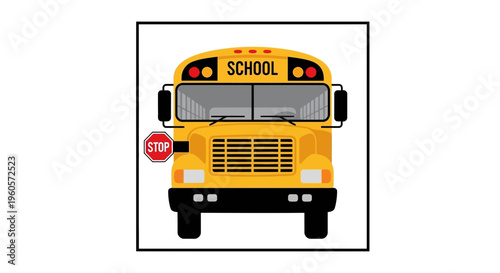 Bright yellow school bus illustration with extended stop sign for student transport safety