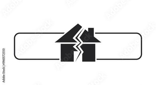 Symbolic graphic depicting a home split in two, representing property division, family separation,