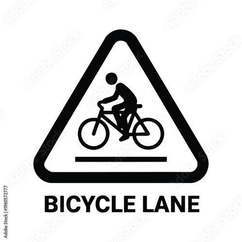 Bicycle lane indicator sign with cyclist riding icon.