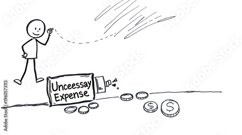 Budgeting Stick Figure Character Drawing a Dotted Line Path Avoiding Unnecessary Expense Tube