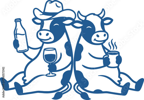 cows sitting with drinks in hands and smiling