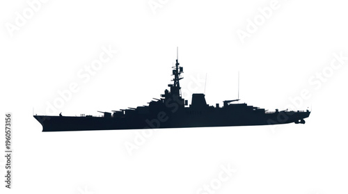 Warship Silhouette Illustration with Reflection Against a Bright Transparent Background