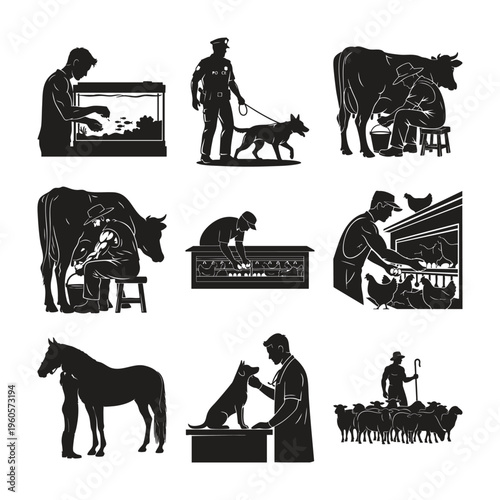 People and animals silhouette set bundle, vector illustration bundle