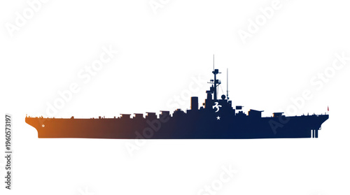 Warship Silhouette with Gradient Colors and Symbolic Insignia on Transparent Background