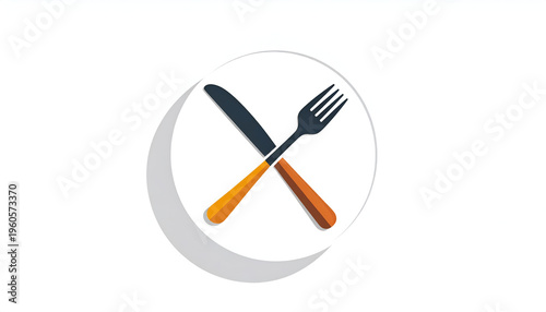 Knife and fork crossed on white circle restaurant icon symbol graphic design element