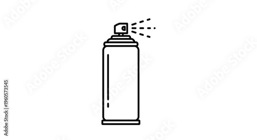 Sleek black line art illustration of an active aerosol spray can emitting a fine mist