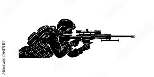 Sniper in Tactical Position Vector Illustration