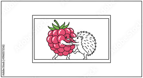 Vibrant animated raspberry playfully engaging with a cheerful spiny hedgehog in a whimsical