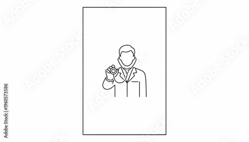Minimalist line art illustration of a medical professional holding a stethoscope ready for diagnosis