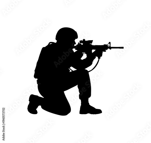 Sniper in Crouched Position with Rifle