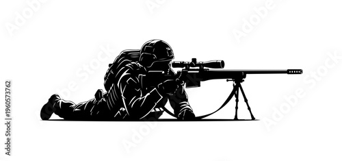Sniper in Tactical Position with Precision Rifle