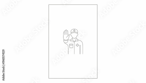 Medical professional or security personnel signaling stop, emphasizing safety and restricted access