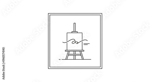Minimalist easel and canvas with abstract artistic stroke in clean, elegant line art style framed