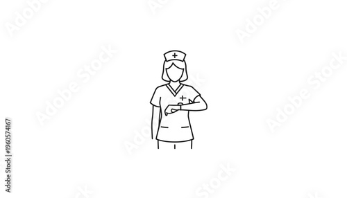 Dedicated medical professional checking time on her wrist during a busy shift in a hospital setting