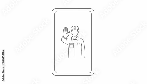 Healthcare worker signaling caution on a smartphone screen, emphasizing digital safety and