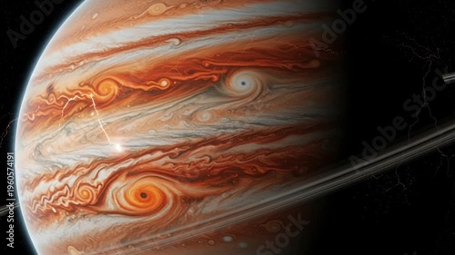 Jupiter planet with lightning storm in space