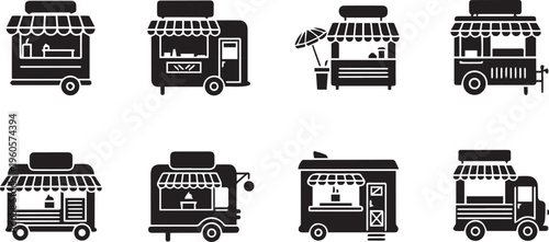 Food Truck and Mobile Street Food Vendor Icon Set