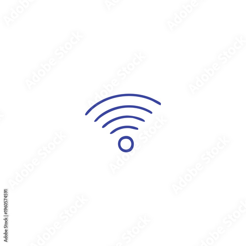Minimalist blue wifi symbol with radiating waves on white background