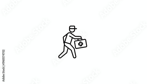 Line art graphic of an individual carrying an essential first aid box symbolizing urgent care