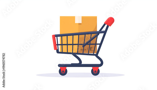 Shopping cart with parcel box cartoon illustration retail delivery concept flat design