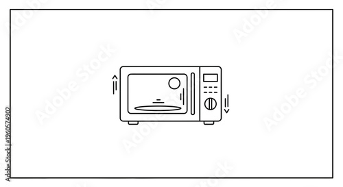 Modern kitchen appliance vector line icon illustrating a common household microwave oven for food