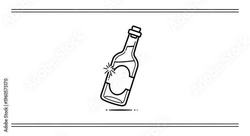 Minimalist line art illustration of a classic beverage bottle with a sparkling label concept
