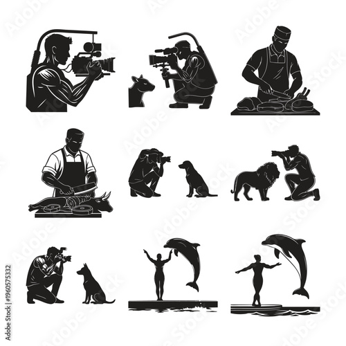 Silhouette photographer set bundle animal photography bundle vector