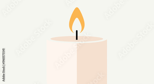 Lit White Candle with Flame.