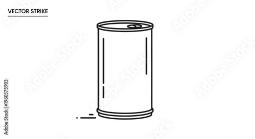 Sleek black and white outline drawing of a tall, modern aluminum beverage can for cold drinks