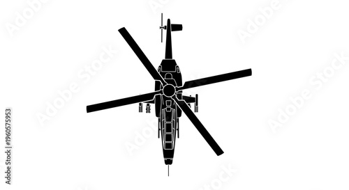 Military Helicopter Silhouette Top View.