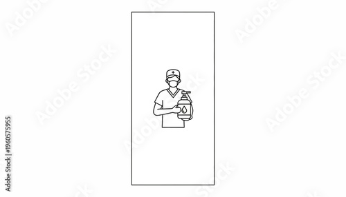 Healthcare professional in mask promoting essential hand hygiene with sanitizer bottle for public