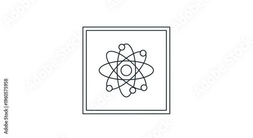 Minimalist atom model icon illustration for scientific exploration and educational designs