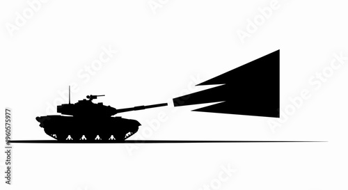Military Tank Firing Cannon Silhouette.