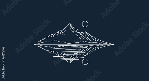 Minimalist Mountain Line Art Illustration.