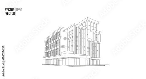 Modern Office Building Architectural Drawing.