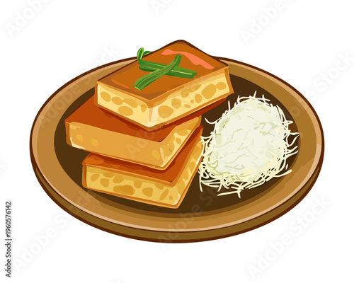Tasty Layered Sliced Cake with Sweet Sauce and Sprinkled Sugar for Afternoon Tea Snack Time - Vector Illustration
