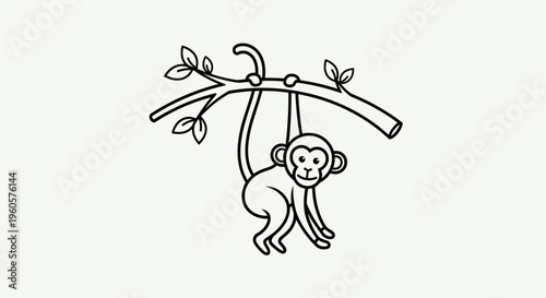 Monkey Hanging from Tree Branch.