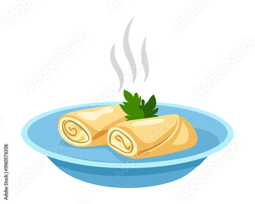 Authentic Wrapped Rice Dish with Savory Toppings and Fresh Herbs for Traditional Tropical Meal Experience - Vector Illustration