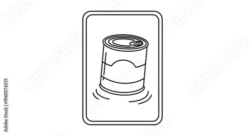 Minimalist line art illustration of a sealed metal food can with a convenient pull tab in a
