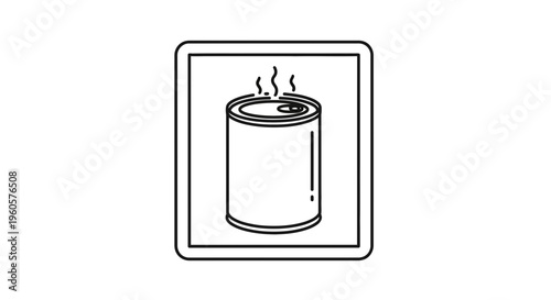Stylized black outline graphic of a hot metal container with rising steam indicating heated