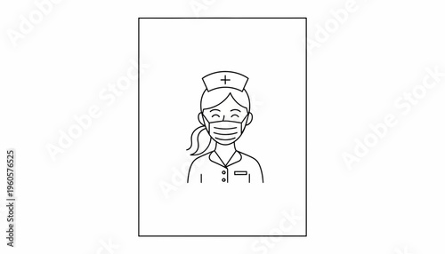 Clean line art illustration of a healthcare professional in a mask symbolizing dedication and